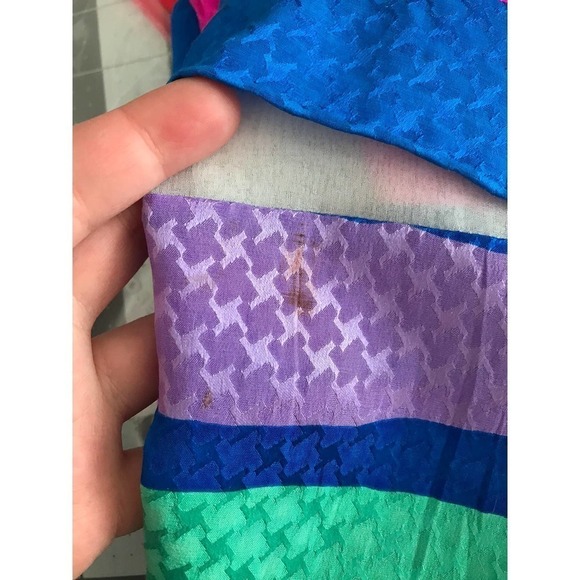 70s Brijo Silk Maxi Dress Column Blue Pink Teal Vintage Designer - Picture 8 of 8